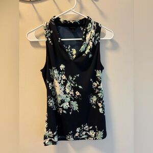 Ann Taylor Black and Green Floral Blouse